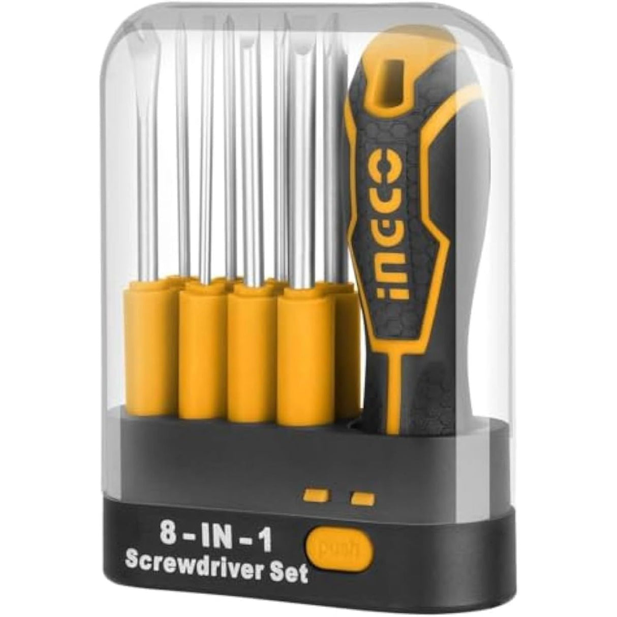 Ingco 8 - in - 1 CRV Magnetic Screwdriver Set with Interchangeable Handle & Storage Case, Yellow, AKISD0901 - Al Kabayel Discount CentreIngco 8 - in - 1 CRV Magnetic Screwdriver Set with Interchangeable Handle & Storage Case, Yellow, AKISD0901ToolsINGCOAl Kabayel Discount Centre