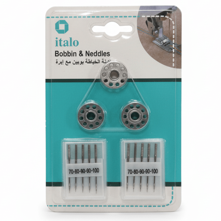 Italo Sewing Machine Bobbin & Needle Set – 3 Bobbins + 10 Needles (Sizes 70–100) - Al Kabayel Discount CentreItalo Sewing Machine Bobbin & Needle Set – 3 Bobbins + 10 Needles (Sizes 70–100)ITALOCraft SuppliesAl Kabayel Discount Centre