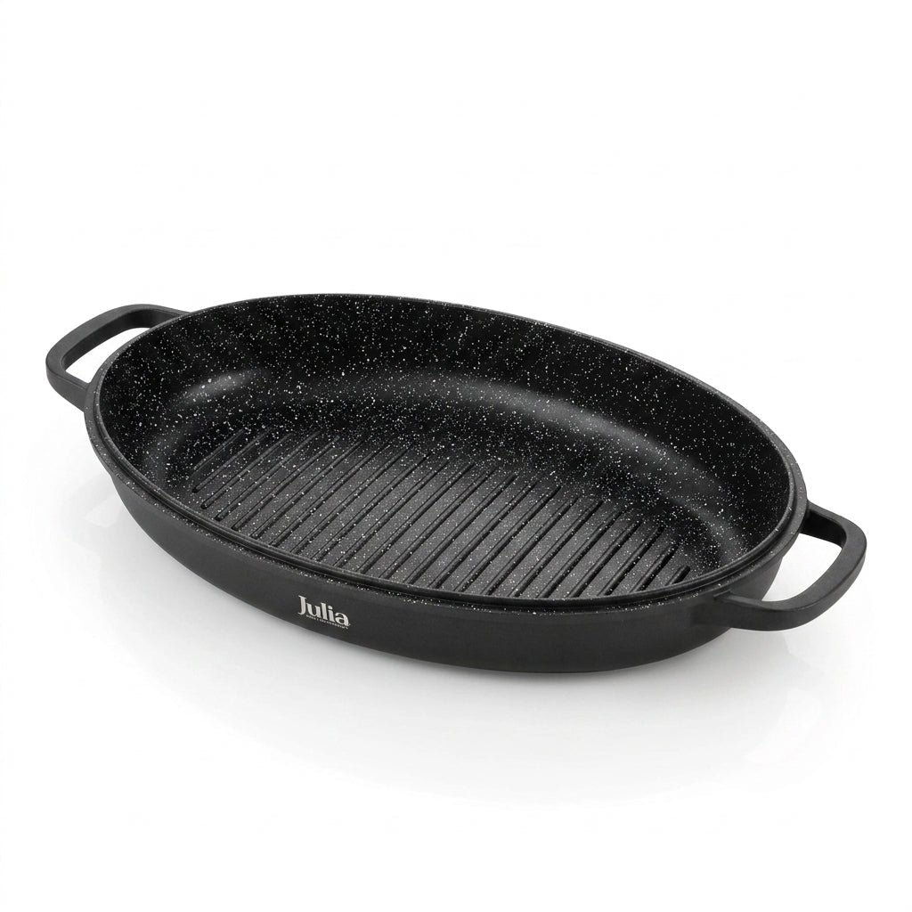 Julia Elite Pro Plus Oval Roaster and Grill with Lid 39cm - 3-Piece Black Non-Stick - Al Kabayel Discount CentreJulia Elite Pro Plus Oval Roaster and Grill with Lid 39cm - 3-Piece Black Non-StickRoasting PansJULIAAl Kabayel Discount Centre