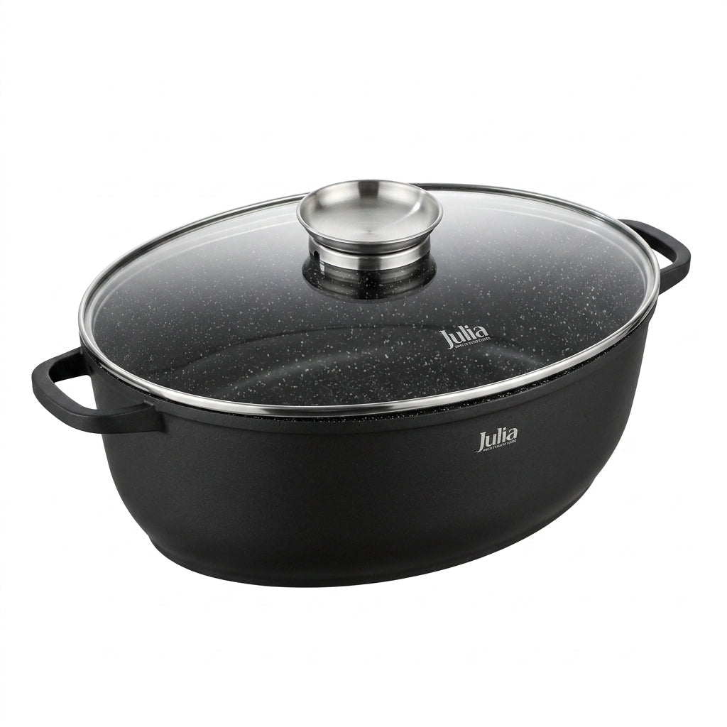 Julia Elite Pro Plus Oval Roaster and Grill with Lid 39cm - 3-Piece Black Non-Stick - Al Kabayel Discount CentreJulia Elite Pro Plus Oval Roaster and Grill with Lid 39cm - 3-Piece Black Non-StickRoasting PansJULIAAl Kabayel Discount Centre