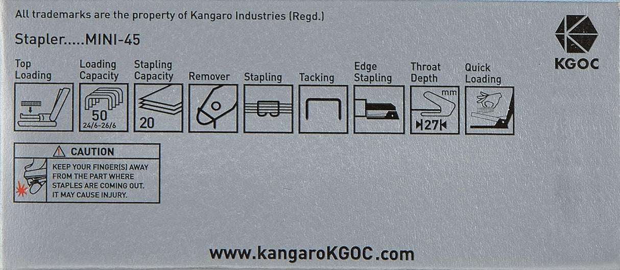 Kangaro Mini - 45 Stapler Capacity 20 Sheets - Al Kabayel Discount CentreKangaro Mini - 45 Stapler Capacity 20 SheetsPaper Clips, Staples & FastenersKANGAROAl Kabayel Discount Centre