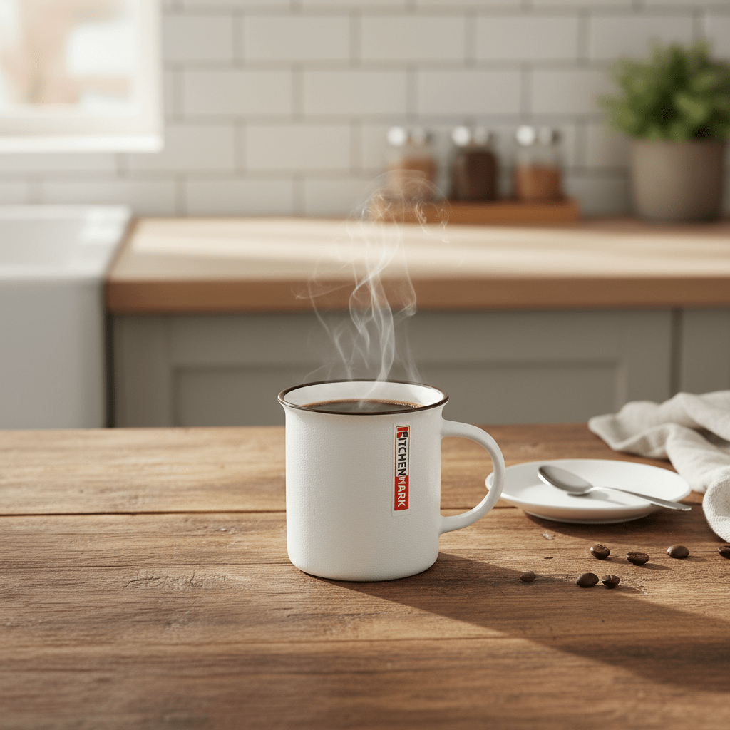 Kitchen Mark Classic White Enamel Mug with Brown Rim — 325ml - Al Kabayel Discount CentreKitchen Mark Classic White Enamel Mug with Brown Rim — 325mlMugsKITCHEN MARKAl Kabayel Discount Centre