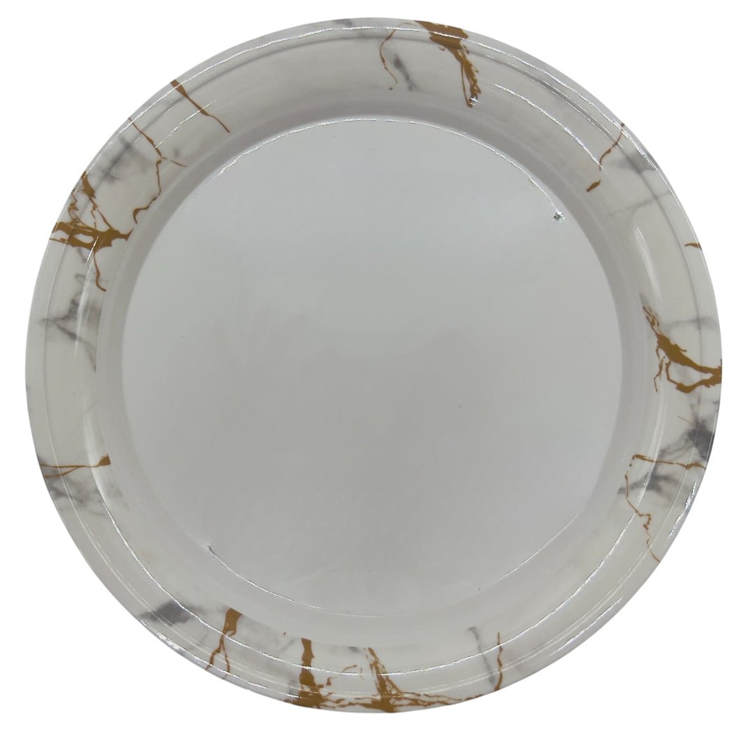 Kitchenmark Melamine Round Tray 35cm, White with Gold and Silver Pattern - Al Kabayel Discount CentreKitchenmark Melamine Round Tray 35cm, White with Gold and Silver PatternServing TraysKITCHENMARKAl Kabayel Discount Centre