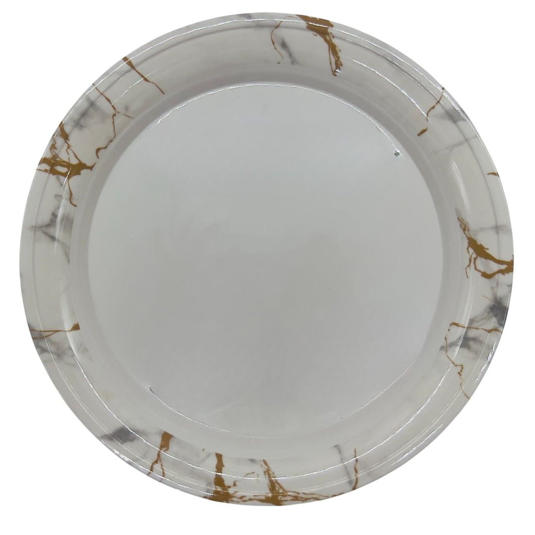 Kitchenmark Melamine Round Tray 35cm, White with Gold and Silver Pattern - Al Kabayel Discount CentreKitchenmark Melamine Round Tray 35cm, White with Gold and Silver PatternServing TraysKITCHENMARKAl Kabayel Discount Centre