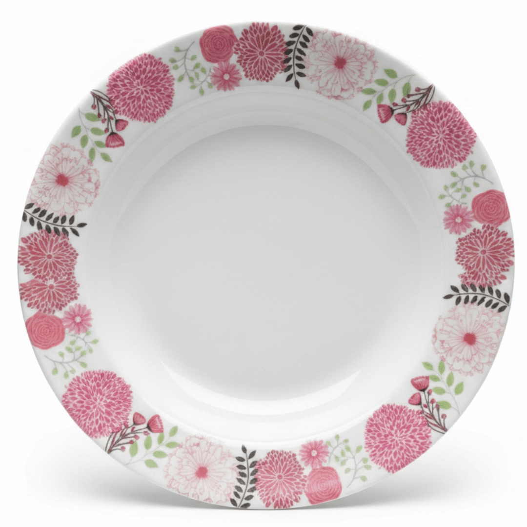 Kitchenmark White Melamine Soup Plate with Pink Floral Design — 9 Inch - Al Kabayel Discount CentreKitchenmark White Melamine Soup Plate with Pink Floral Design — 9 InchPlatesKITCHENMARKAl Kabayel Discount Centre
