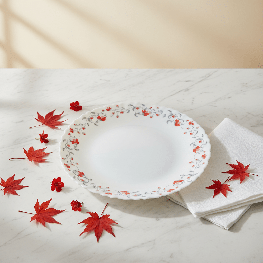 Larah Fluted White Opalware Dinner Plate with Red Floral Design – 27cm - Al Kabayel Discount CentreLarah Fluted White Opalware Dinner Plate with Red Floral Design – 27cmPlatesLARAHAl Kabayel Discount Centre