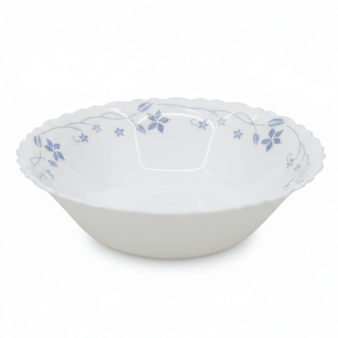 Larah Fluted White Opalware Multipurpose Bowl with Blue Floral Design – 6.5 Inch - Al Kabayel Discount CentreLarah Fluted White Opalware Multipurpose Bowl with Blue Floral Design – 6.5 InchBowlsLARAHAl Kabayel Discount Centre