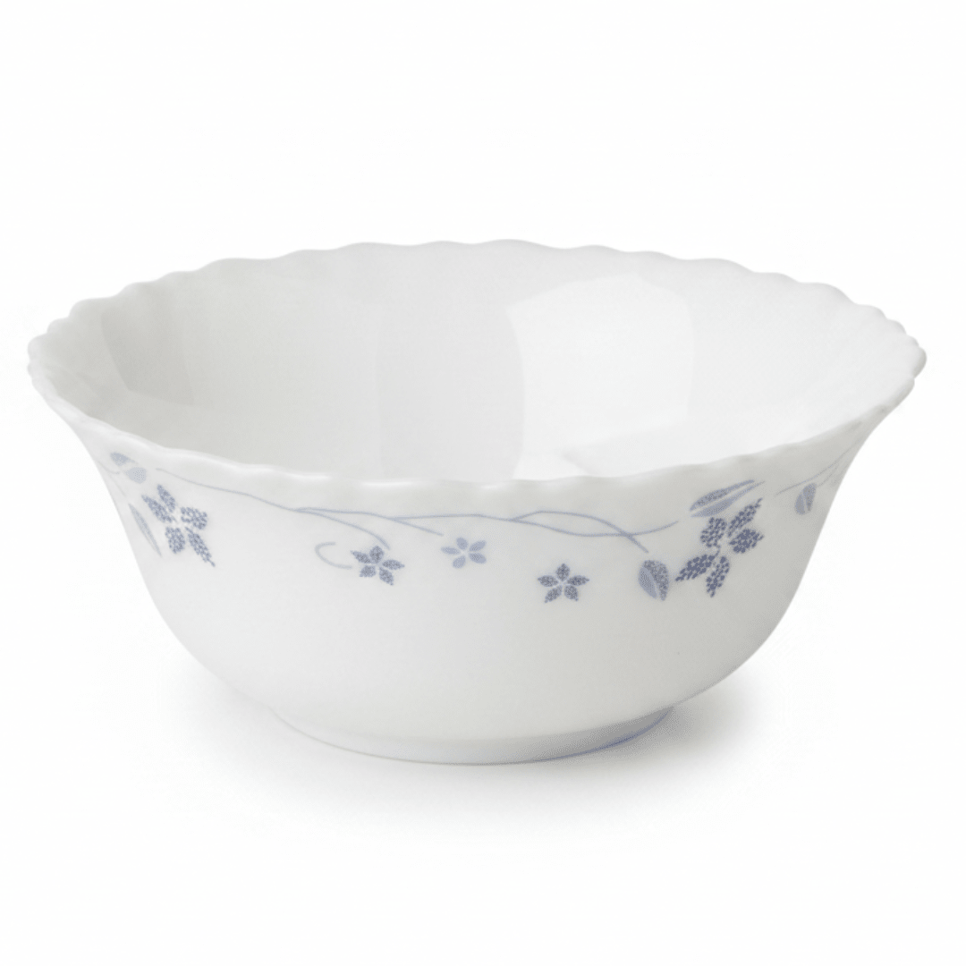 Larah Fluted White Opalware Soup Bowl with Blue Floral Design – 5 Inch - Al Kabayel Discount CentreLarah Fluted White Opalware Soup Bowl with Blue Floral Design – 5 InchBowlsLARAHAl Kabayel Discount Centre