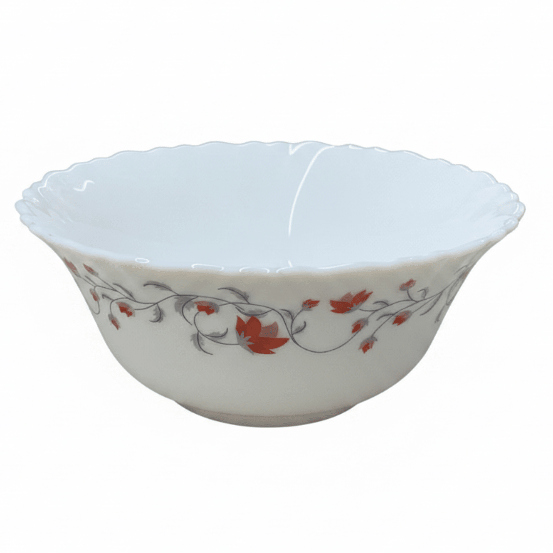Larah Fluted White Opalware Soup Bowl with Red Floral Design – 5 Inch - Al Kabayel Discount CentreLarah Fluted White Opalware Soup Bowl with Red Floral Design – 5 InchBowlsLARAHAl Kabayel Discount Centre