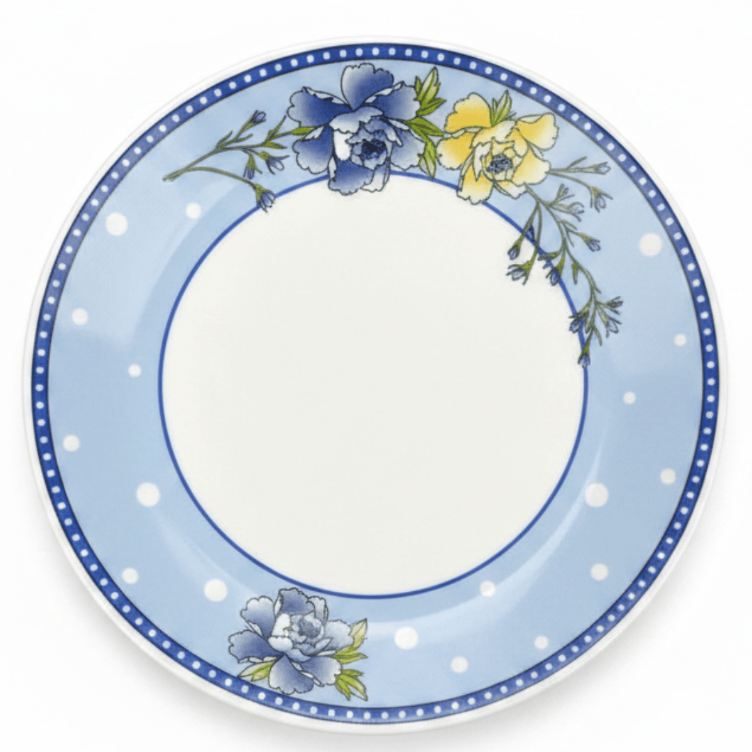 Larah White Opalware Side Plate with Blue Floral Design – 7.5 Inch - Al Kabayel Discount CentreLarah White Opalware Side Plate with Blue Floral Design – 7.5 InchPlatesLARAHAl Kabayel Discount Centre