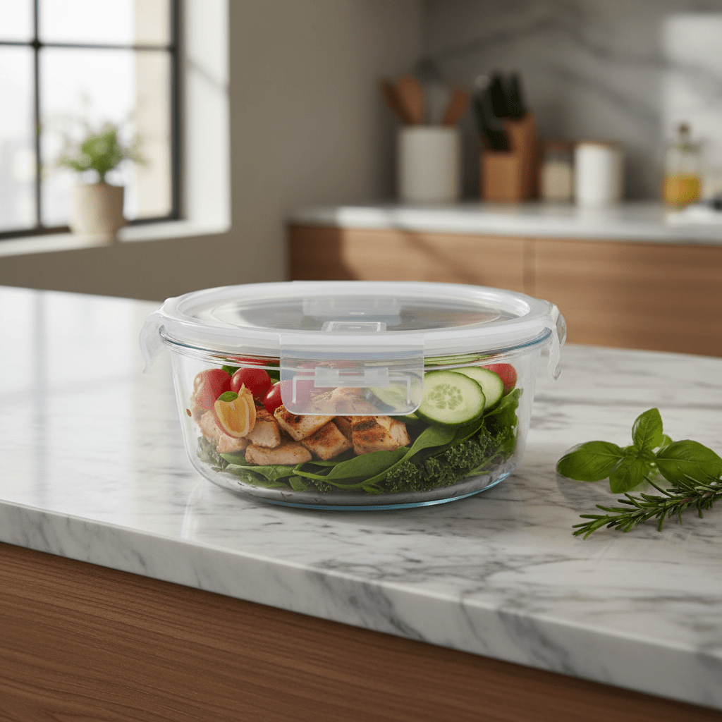 Large Round Glass Food Storage Container with Airtight Leakproof Lid – Ideal for Meal Prep and Leftovers – 1300 ml - Al Kabayel Discount CentreLarge Round Glass Food Storage Container with Airtight Leakproof Lid – Ideal for Meal Prep and Leftovers – 1300 mlFood ContainersROYAL FORDAl Kabayel Discount Centre