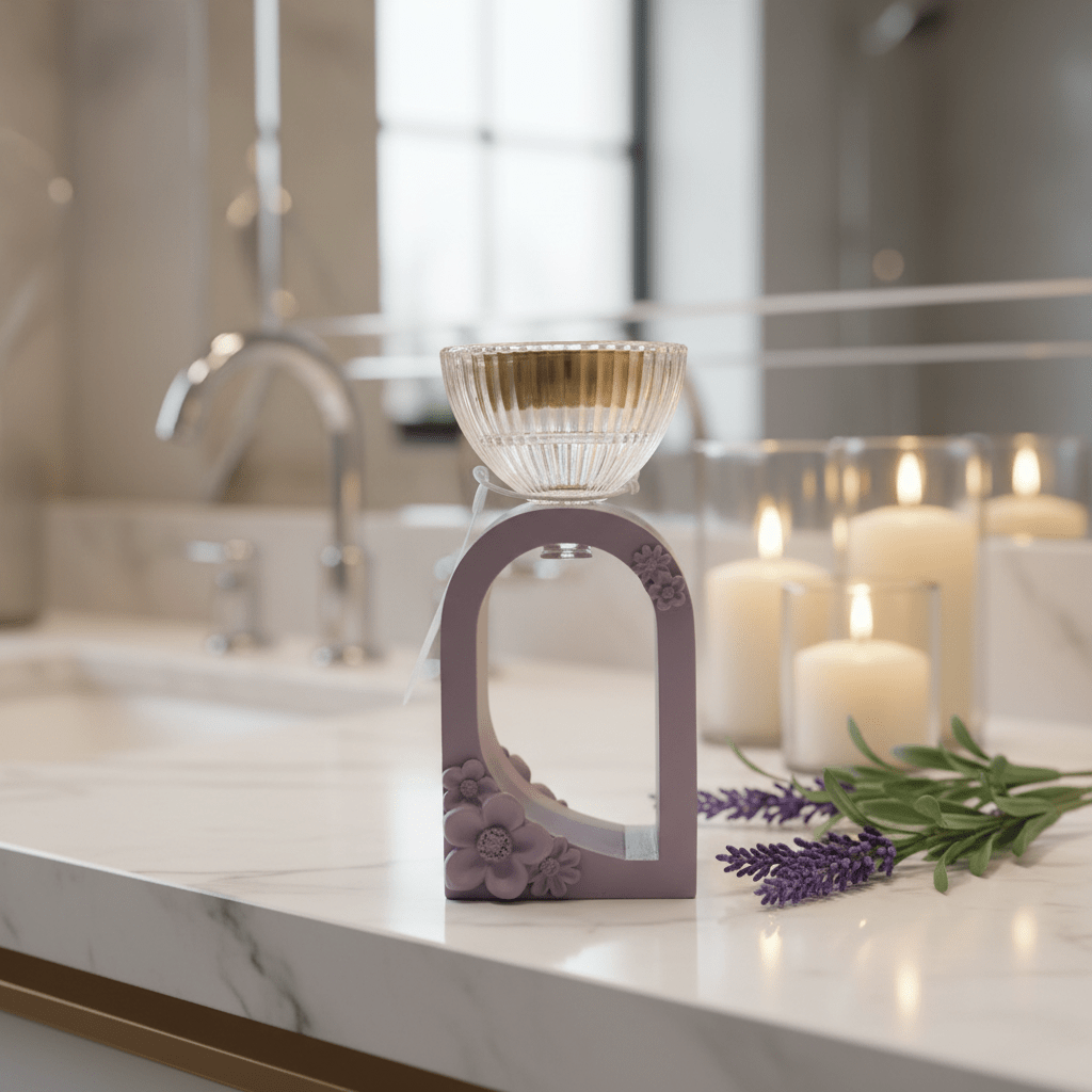 Lavender Chalk & Glass Incense Burner | Arch Floral Design | 15cm - Al Kabayel Discount CentreLavender Chalk & Glass Incense Burner | Arch Floral Design | 15cmIncense burnerAKDCAl Kabayel Discount Centre