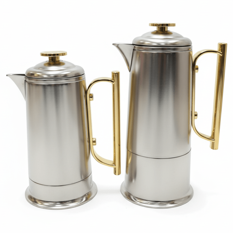 Lavin Luxury 2 - Piece Vacuum Flask Set (0.6L & 1L) – Matte Nickel with Gold Accent Finish - Al Kabayel Discount CentreLavin Luxury 2 - Piece Vacuum Flask Set (0.6L & 1L) – Matte Nickel with Gold Accent FinishThermosLAVINAl Kabayel Discount Centre