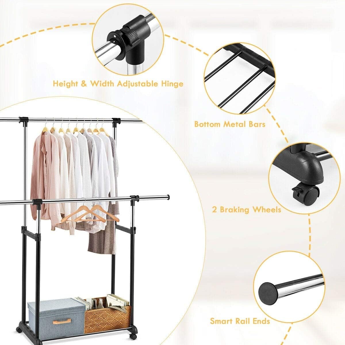 Leostar Double Garment Rack with Extendable Pipes CD - 1265 132*42*92 CM - Al Kabayel Discount CentreLeostar Double Garment Rack with Extendable Pipes CD - 1265 132*42*92 CMHome Décor AccentsLEOSTARAl Kabayel Discount Centre