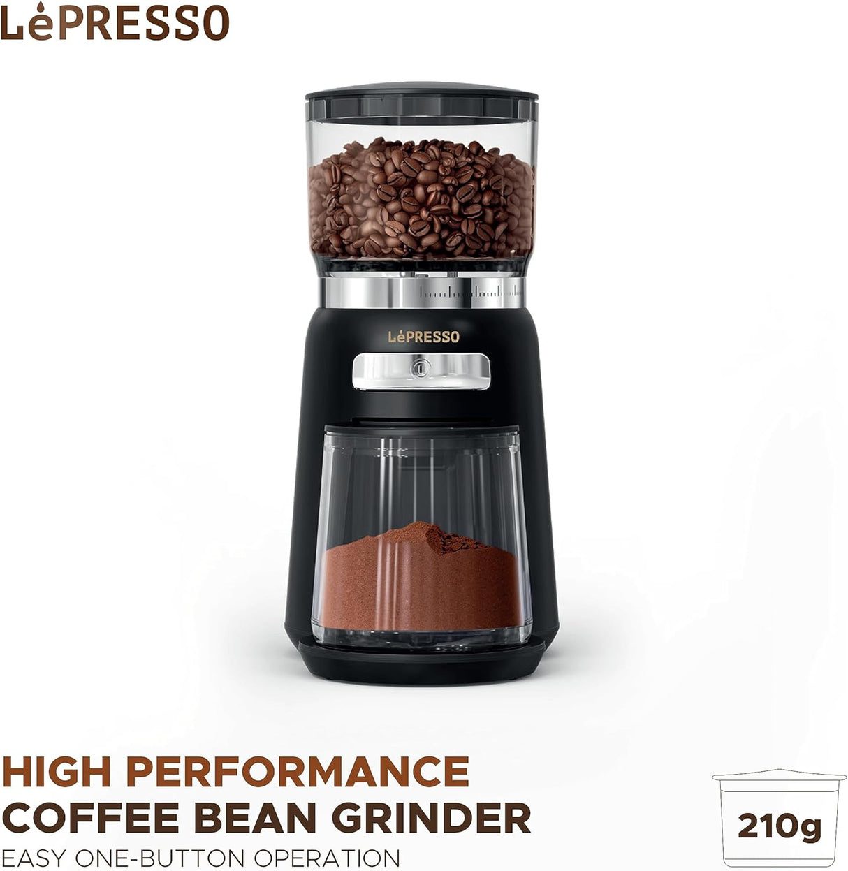 LePresso High Performance Coffee Bean Grinder, SUS430 Steel Grade, 210g Bean Box Capacity, 20 Grinding Sizes, Coffee Powder Maker - Al Kabayel Discount CentreLePresso High Performance Coffee Bean Grinder, SUS430 Steel Grade, 210g Bean Box Capacity, 20 Grinding Sizes, Coffee Powder MakerFood & Drink AppliancesLEPRESSOAl Kabayel Discount Centre