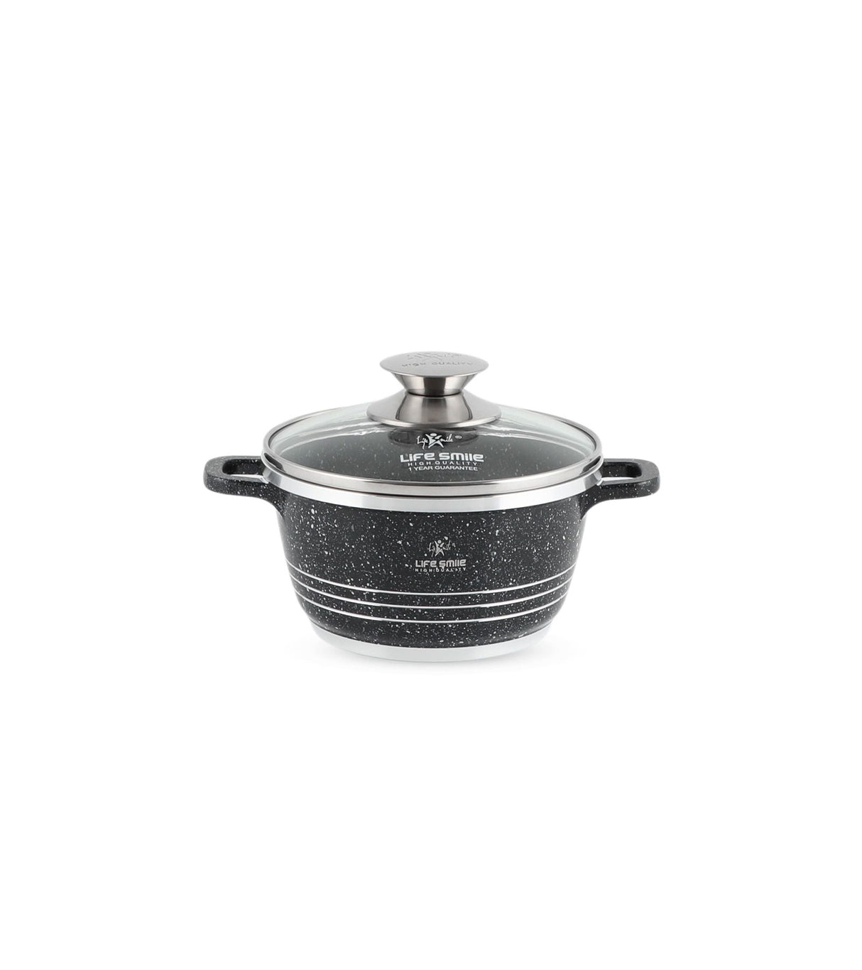 Life Smile 16cm Oven-Safe Granite Coating Cooking Pot with Glass Lid Beige/Black/Gray - Al Kabayel Discount CentreLife Smile 16cm Oven-Safe Granite Coating Cooking Pot with Glass Lid Beige/Black/GrayCasserolesLIFE SMILEAl Kabayel Discount Centre