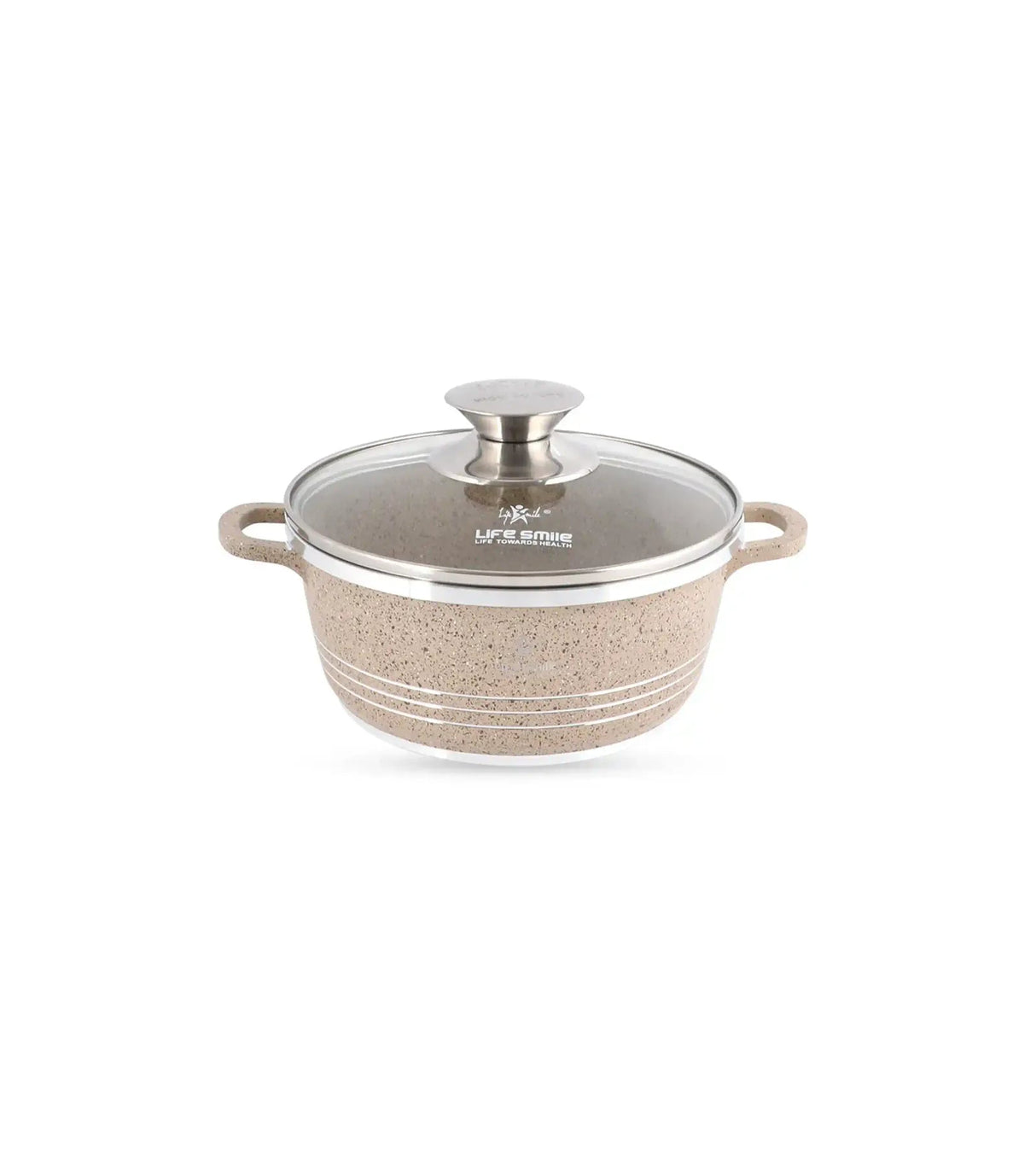 Life Smile 16cm Oven-Safe Granite Coating Cooking Pot with Glass Lid Beige/Black/Gray - Al Kabayel Discount CentreLife Smile 16cm Oven-Safe Granite Coating Cooking Pot with Glass Lid Beige/Black/GrayCasserolesLIFE SMILEAl Kabayel Discount Centre