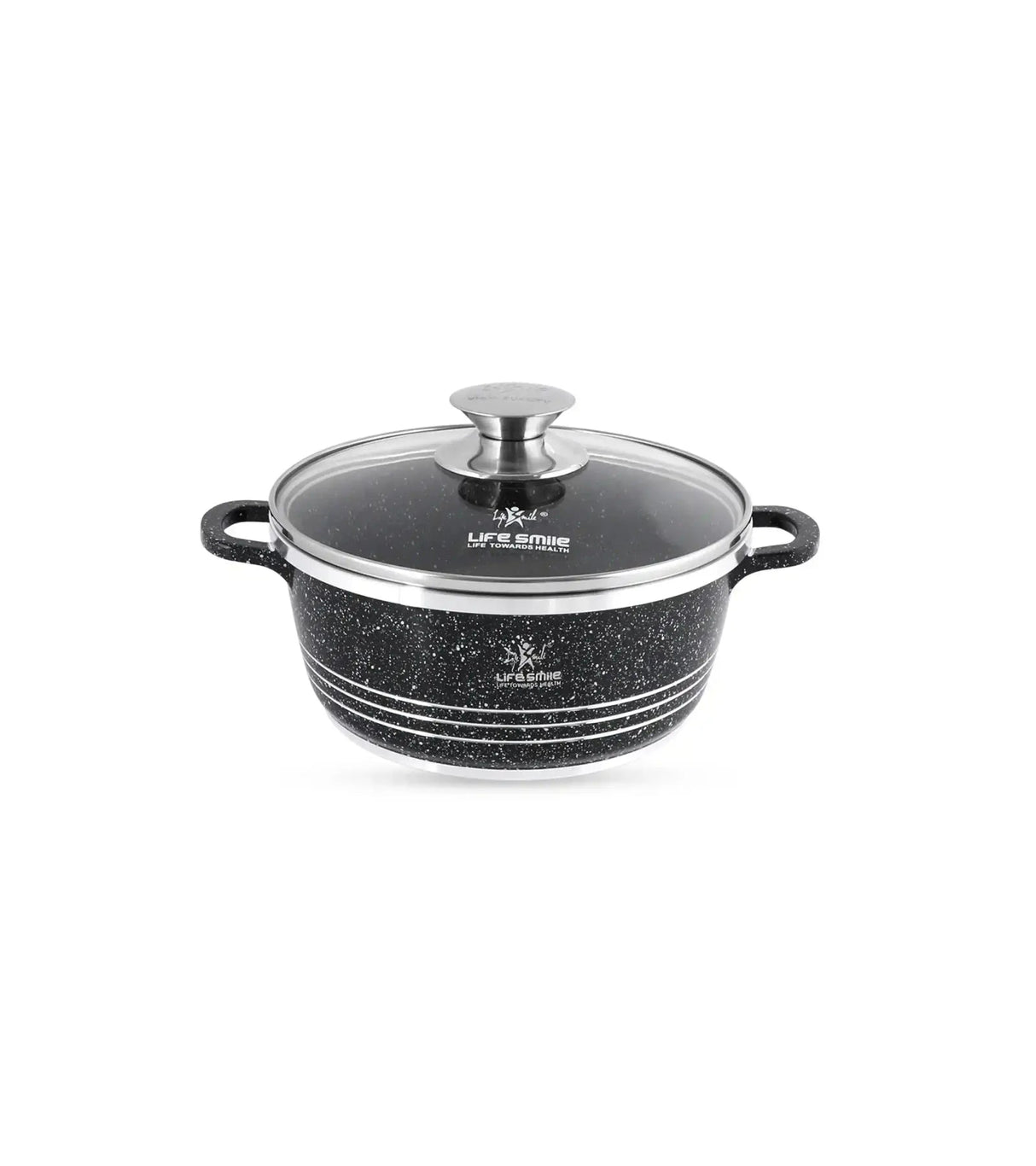 Life Smile 20cm Oven-Safe Granite Coating Cooking Pot with Glass Lid Beige/Black/Gray - Al Kabayel Discount CentreLife Smile 20cm Oven-Safe Granite Coating Cooking Pot with Glass Lid Beige/Black/GrayCasserolesLIFE SMILEAl Kabayel Discount Centre