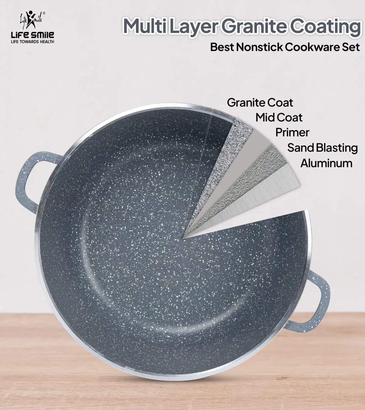 Life Smile 20cm Oven-Safe Granite Coating Cooking Pot with Glass Lid Beige/Black/Gray - Al Kabayel Discount CentreLife Smile 20cm Oven-Safe Granite Coating Cooking Pot with Glass Lid Beige/Black/GrayCasserolesLIFE SMILEAl Kabayel Discount Centre