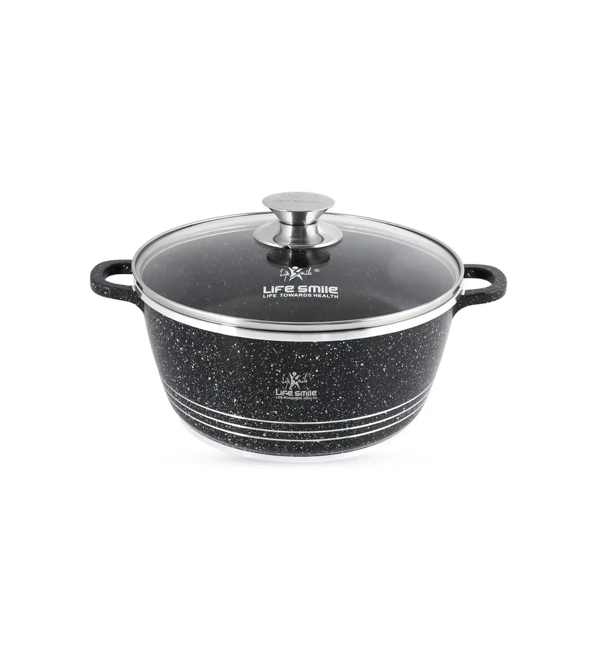 Life Smile 24cm Oven-Safe Granite Coating Cooking Pot with Glass Lid Beige/Black/Gray - Al Kabayel Discount CentreLife Smile 24cm Oven-Safe Granite Coating Cooking Pot with Glass Lid Beige/Black/GrayCasserolesLIFE SMILEAl Kabayel Discount Centre