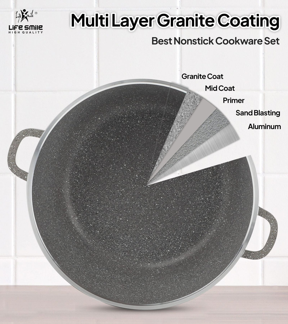 Life Smile 24cm Oven-Safe Granite Coating Cooking Pot with Glass Lid Beige/Black/Gray - Al Kabayel Discount CentreLife Smile 24cm Oven-Safe Granite Coating Cooking Pot with Glass Lid Beige/Black/GrayCasserolesLIFE SMILEAl Kabayel Discount Centre
