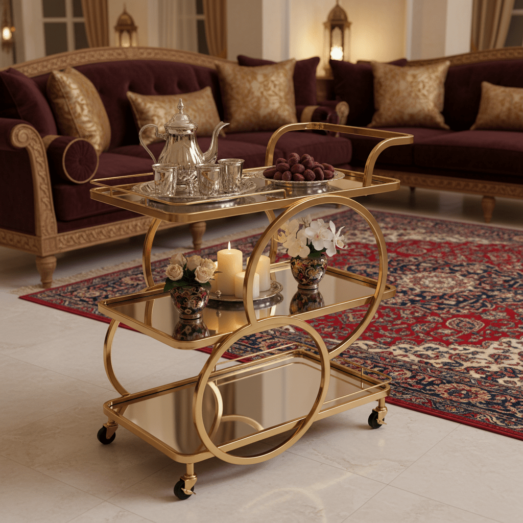 Life Smile 3-Tier Gold Metal & Glass Serving Trolley | Luxury Majlis Cart with Swivel Wheels | 80×70×40 cm | - Al Kabayel Discount CentreLife Smile 3-Tier Gold Metal & Glass Serving Trolley | Luxury Majlis Cart with Swivel Wheels | 80×70×40 cm |Organizers & AccessoriesLIFE SMILEAl Kabayel Discount Centre