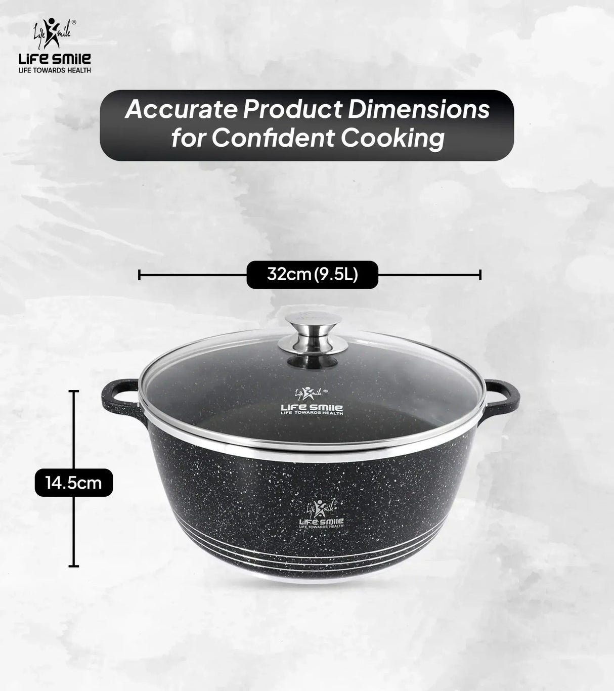 Life Smile 32cm Oven-Safe Granite Coating Cooking Pot with Glass Lid Beige/Black - Al Kabayel Discount CentreLife Smile 32cm Oven-Safe Granite Coating Cooking Pot with Glass Lid Beige/BlackCasserolesLIFE SMILEAl Kabayel Discount Centre