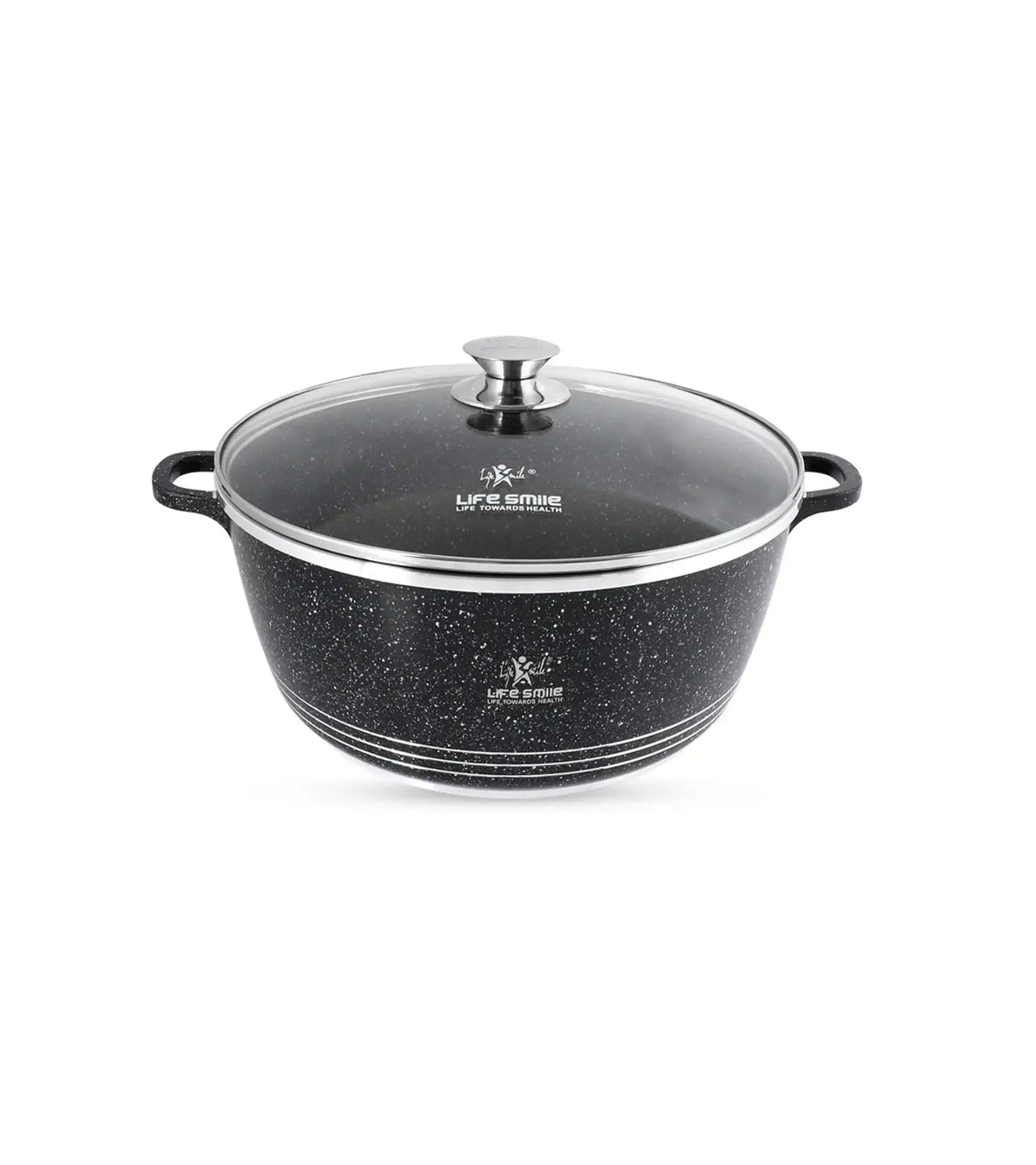 Life Smile 32cm Oven-Safe Granite Coating Cooking Pot with Glass Lid Beige/Black - Al Kabayel Discount CentreLife Smile 32cm Oven-Safe Granite Coating Cooking Pot with Glass Lid Beige/BlackCasserolesLIFE SMILEAl Kabayel Discount Centre