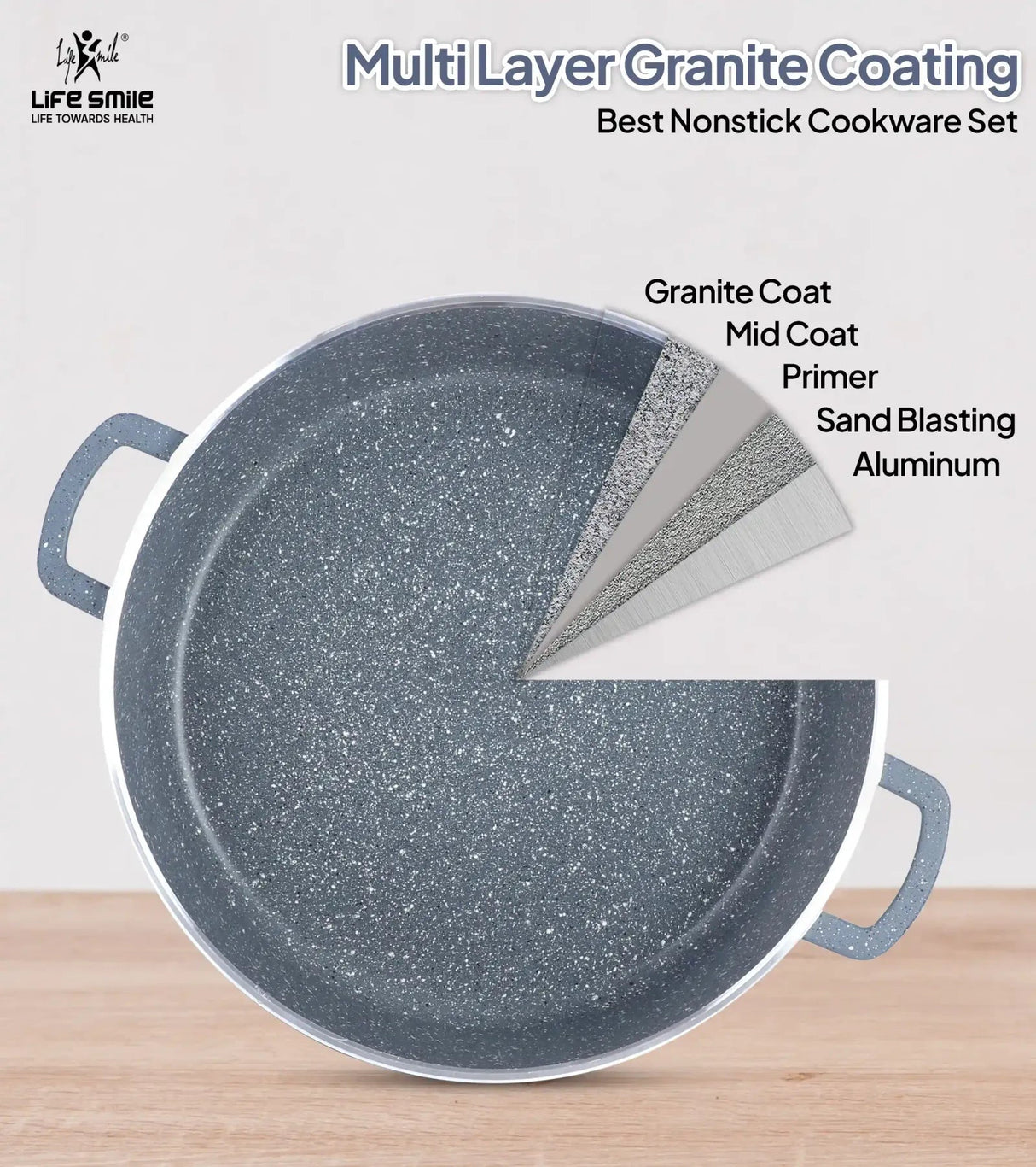 Life Smile 32cm Oven-Safe Granite Coating Cooking Pot with Glass Lid Beige/Black/Gray - Al Kabayel Discount CentreLife Smile 32cm Oven-Safe Granite Coating Cooking Pot with Glass Lid Beige/Black/GrayCasserolesLIFE SMILEAl Kabayel Discount Centre
