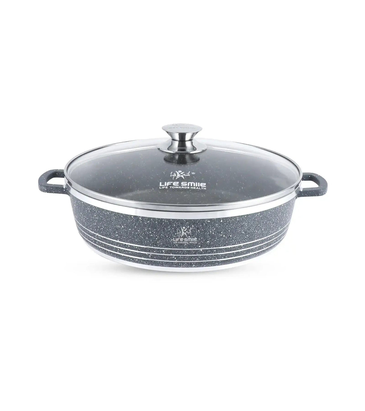 Life Smile 32cm Oven-Safe Granite Coating Cooking Pot with Glass Lid Beige/Black/Gray - Al Kabayel Discount CentreLife Smile 32cm Oven-Safe Granite Coating Cooking Pot with Glass Lid Beige/Black/GrayCasserolesLIFE SMILEAl Kabayel Discount Centre