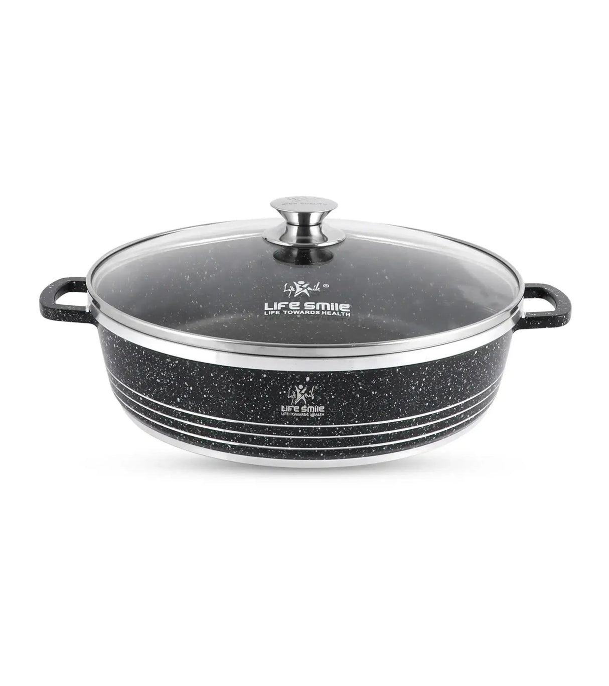Life Smile 36cm Oven-Safe Granite Coating Cooking Pot with Glass Lid Beige/Black - Al Kabayel Discount CentreLife Smile 36cm Oven-Safe Granite Coating Cooking Pot with Glass Lid Beige/BlackCasserolesLIFE SMILEAl Kabayel Discount Centre