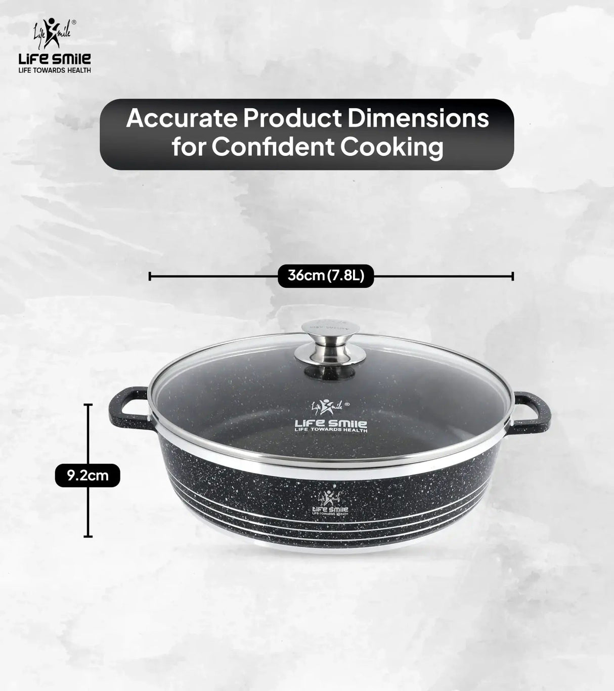 Life Smile 36cm Oven-Safe Granite Coating Cooking Pot with Glass Lid Beige/Black - Al Kabayel Discount CentreLife Smile 36cm Oven-Safe Granite Coating Cooking Pot with Glass Lid Beige/BlackCasserolesLIFE SMILEAl Kabayel Discount Centre
