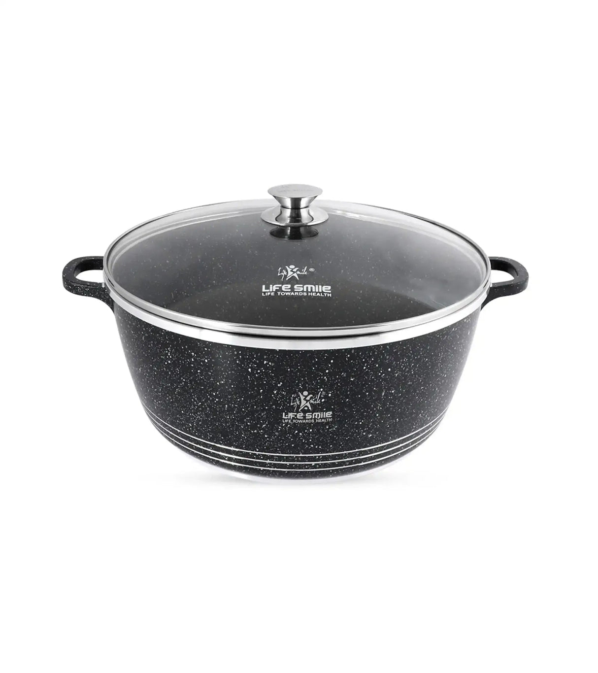 Life Smile 36cm Oven-Safe Granite Coating Cooking Pot with Glass Lid Beige/Black/Gray - Al Kabayel Discount CentreLife Smile 36cm Oven-Safe Granite Coating Cooking Pot with Glass Lid Beige/Black/GrayCasserolesLIFE SMILEAl Kabayel Discount Centre