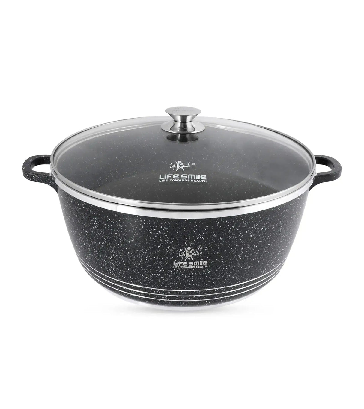 Life Smile 40cm Oven-Safe Granite Coating Cooking Pot with Glass Lid Beige/Black - Al Kabayel Discount CentreLife Smile 40cm Oven-Safe Granite Coating Cooking Pot with Glass Lid Beige/BlackCasserolesLIFE SMILEAl Kabayel Discount Centre