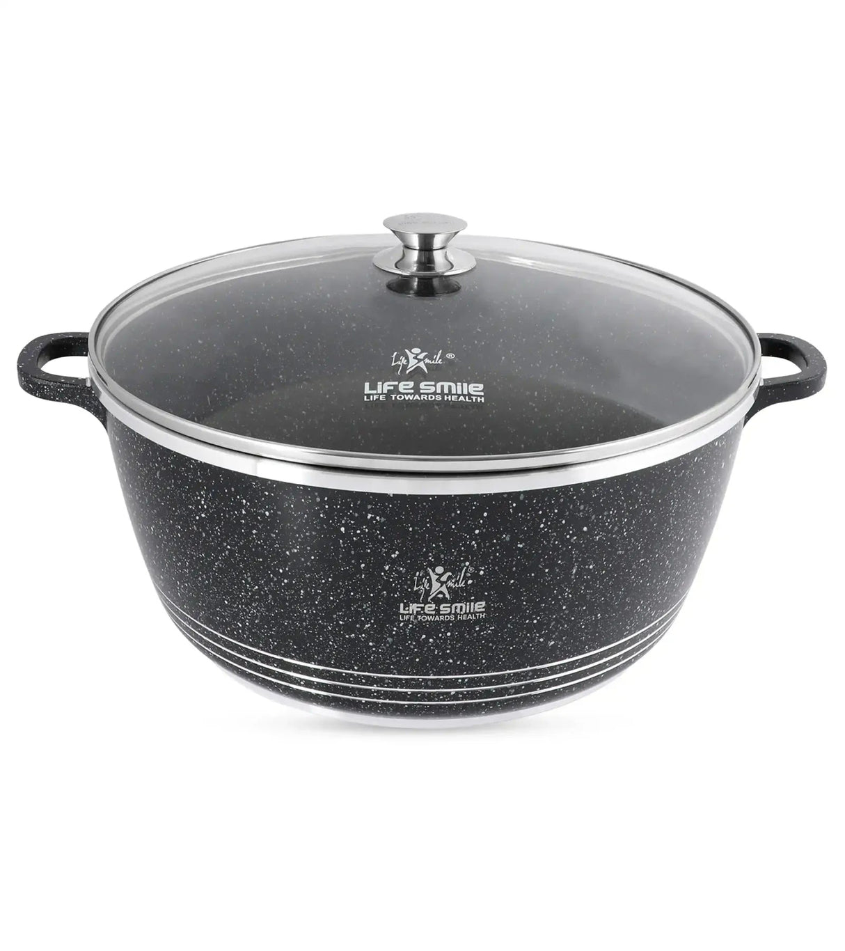 Life Smile 44cm Oven-Safe Granite Coating Cooking Pot with Glass Lid Beige/Black/Gray - Al Kabayel Discount CentreLife Smile 44cm Oven-Safe Granite Coating Cooking Pot with Glass Lid Beige/Black/GrayCasserolesLIFE SMILEAl Kabayel Discount Centre
