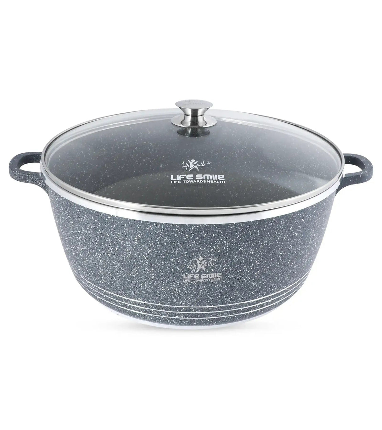 Life Smile 44cm Oven-Safe Granite Coating Cooking Pot with Glass Lid Beige/Black/Gray - Al Kabayel Discount CentreLife Smile 44cm Oven-Safe Granite Coating Cooking Pot with Glass Lid Beige/Black/GrayCasserolesLIFE SMILEAl Kabayel Discount Centre