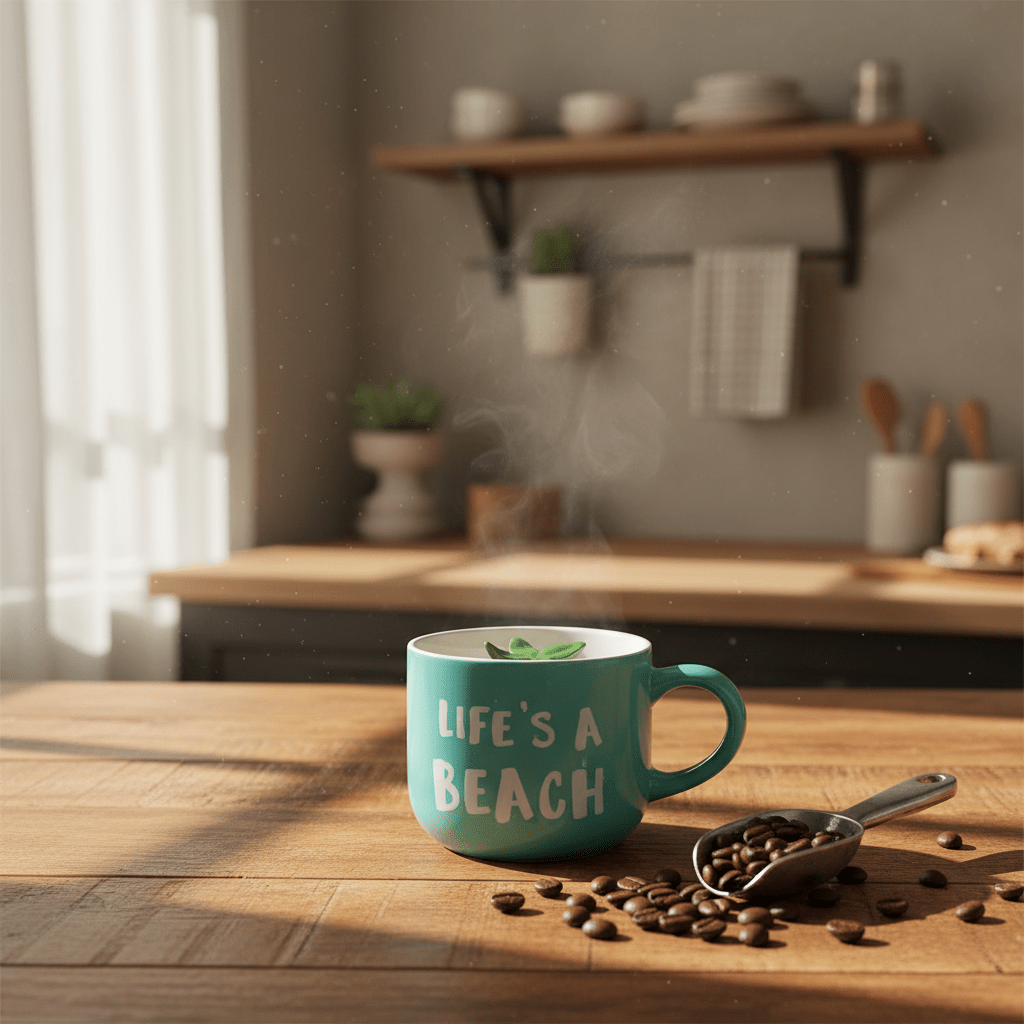 Life's A Beach Ceramic Mug with Hidden Plant Surprise — 400ml | Teal & White - Al Kabayel Discount CentreLife's A Beach Ceramic Mug with Hidden Plant Surprise — 400ml | Teal & WhiteMugsAKDCAl Kabayel Discount Centre
