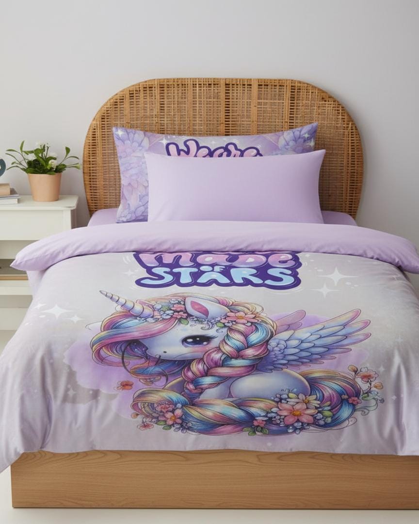 Liliana Unicorn “We Are Made of Stars” Kids Comforter 4 - Piece Set 230x160cm, Fun & Magical Theme - Al Kabayel Discount CentreLiliana Unicorn “We Are Made of Stars” Kids Comforter 4 - Piece Set 230x160cm, Fun & Magical ThemeBeddingLILIANAAl Kabayel Discount Centre