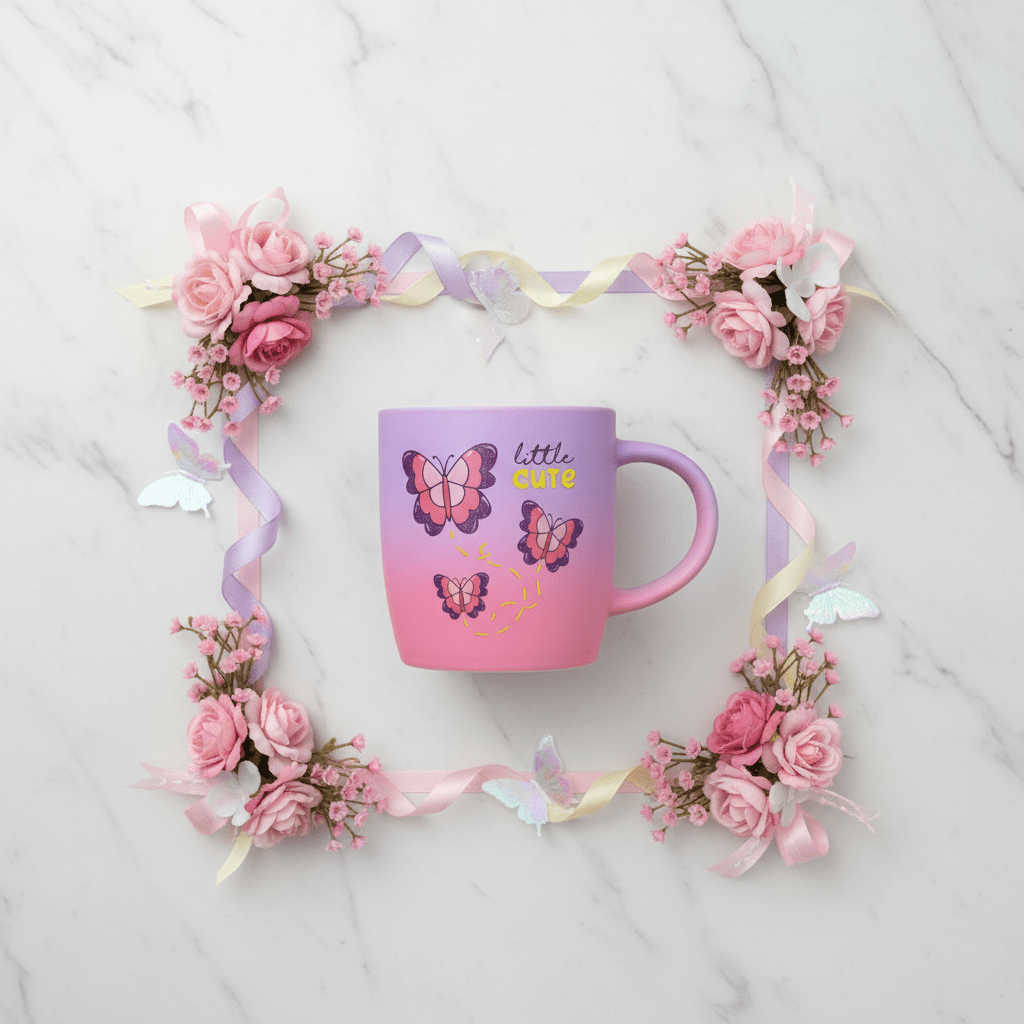 Little Cute Butterfly Ceramic Mug — Purple & Pink Ombre | 350ml - Al Kabayel Discount CentreLittle Cute Butterfly Ceramic Mug — Purple & Pink Ombre | 350mlMugsAKDCAl Kabayel Discount Centre
