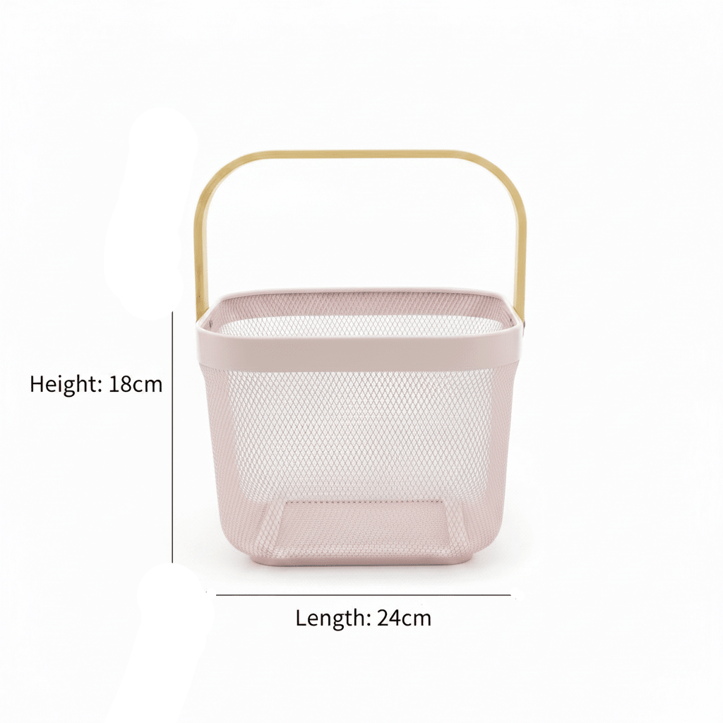 Lizhi Metal Mesh Basket with Wooden Handle — 18×24cm - Pink / Grey / Light Green / Cream - Al Kabayel Discount CentreLizhi Metal Mesh Basket with Wooden Handle — 18×24cm - Pink / Grey / Light Green / CreamOrganizers & AccessoriesLIZHIAl Kabayel Discount Centre