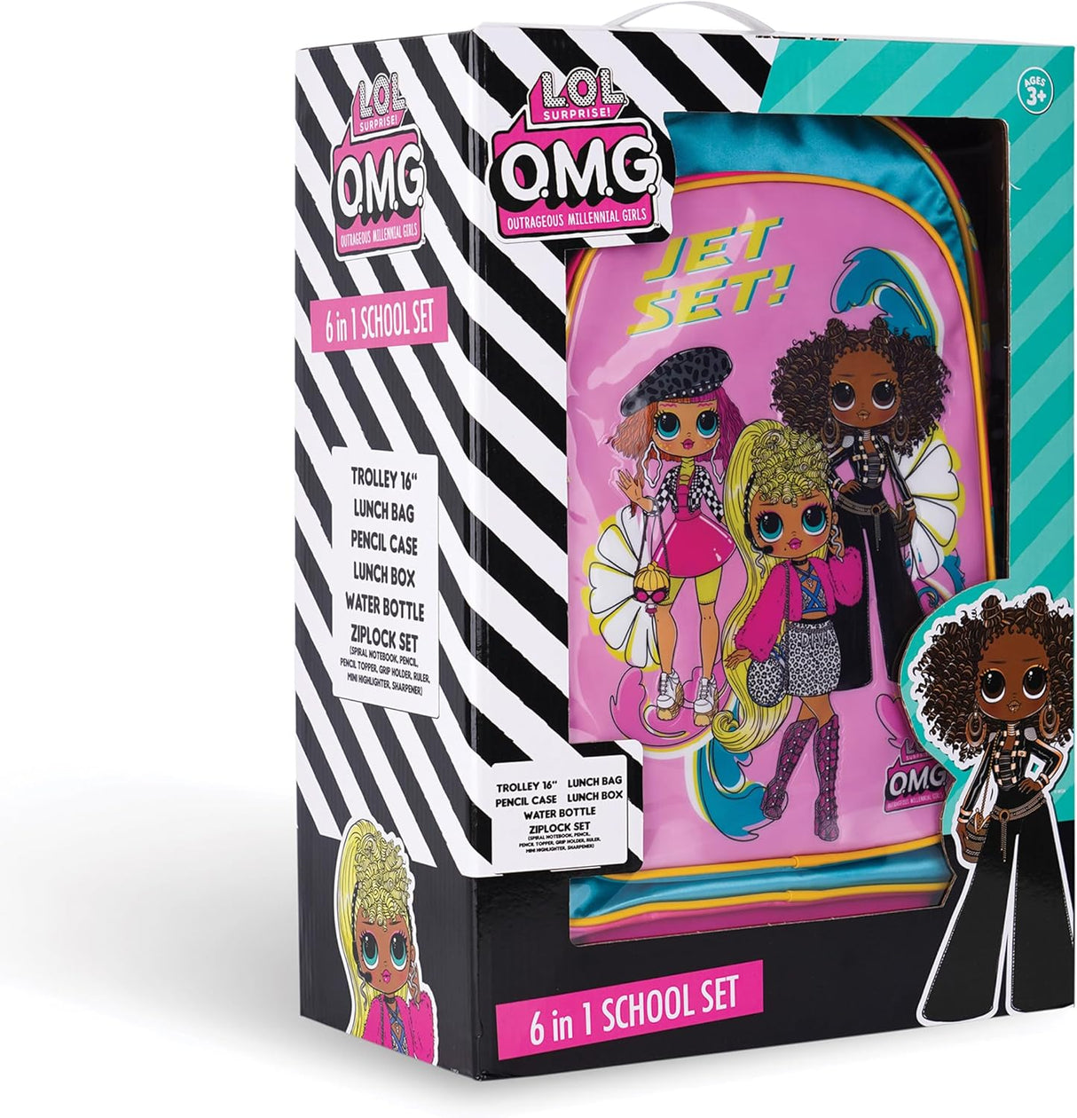 LOL Surprise OMG 6 - in - 1 School Set Inccludes 16" Trolley Bag, Lunch Bag, Pencil Case, Lunch Box, Water Bottle, Ziplock Set - Al Kabayel Discount CentreLOL Surprise OMG 6 - in - 1 School Set Inccludes 16" Trolley Bag, Lunch Bag, Pencil Case, Lunch Box, Water Bottle, Ziplock SetSchool BagsLOL SURPRISEAl Kabayel Discount Centre