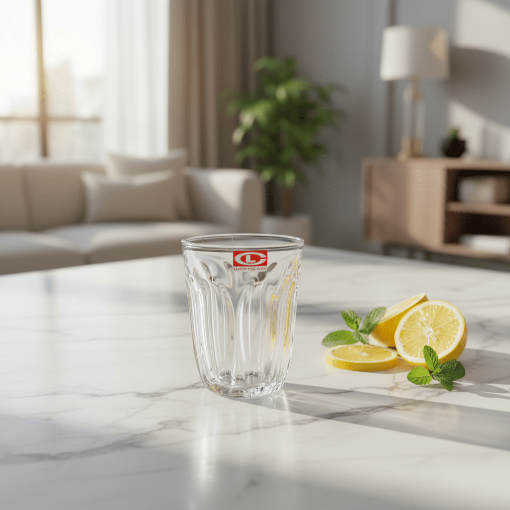 Lucky Glass Lotus Design Premium Glass Tumbler – 195 ml Elegant Floral Pattern Drinking Glass for Water, Juice & Beverages - Al Kabayel Discount CentreLucky Glass Lotus Design Premium Glass Tumbler – 195 ml Elegant Floral Pattern Drinking Glass for Water, Juice & BeveragesTumblersLUCKY GLASSAl Kabayel Discount Centre