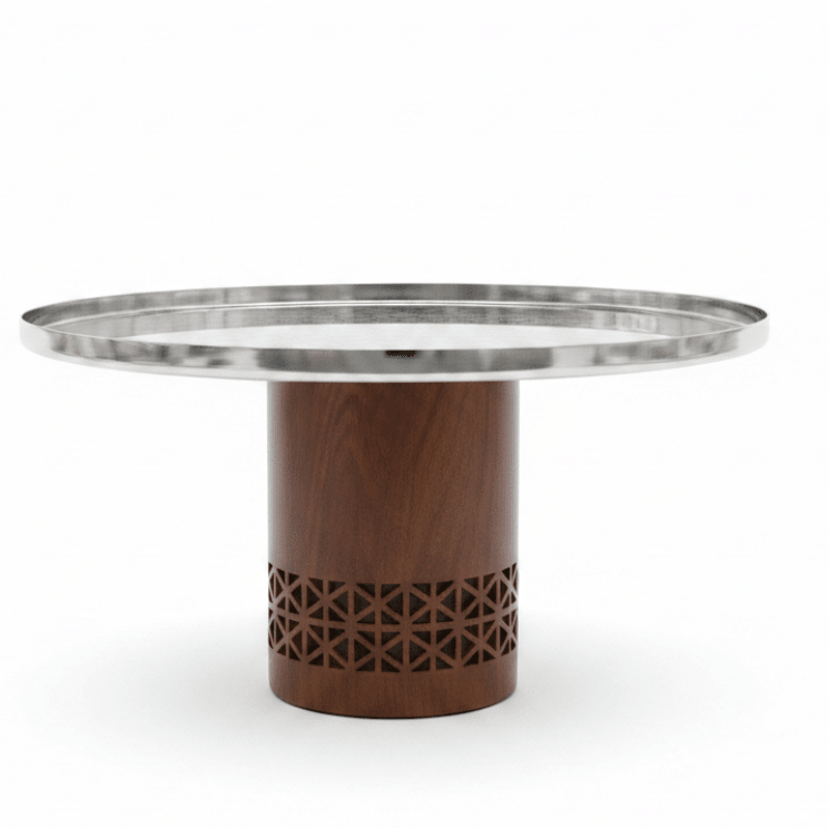 Luhpar Brown Wooden Footed Silver Stainless Steel Cake Stand - 20×12 cm - Al Kabayel Discount CentreLuhpar Brown Wooden Footed Silver Stainless Steel Cake Stand - 20×12 cmServing TraysLUHPARAl Kabayel Discount Centre