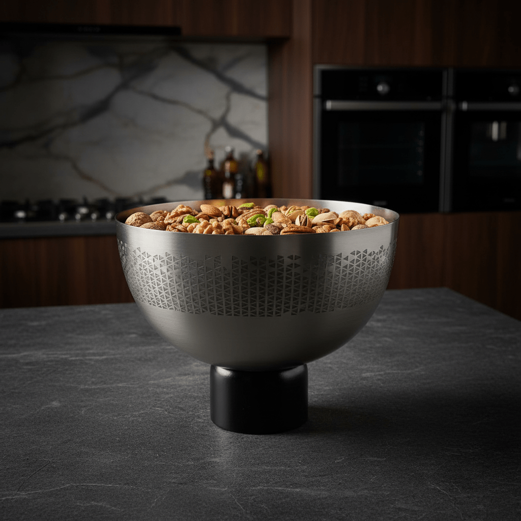 Luhpar Brushed Silver Stainless Steel Candy Bowl with Black Wooden Base - 18×23cm - Al Kabayel Discount CentreLuhpar Brushed Silver Stainless Steel Candy Bowl with Black Wooden Base - 18×23cmBowlsLUHPARAl Kabayel Discount Centre