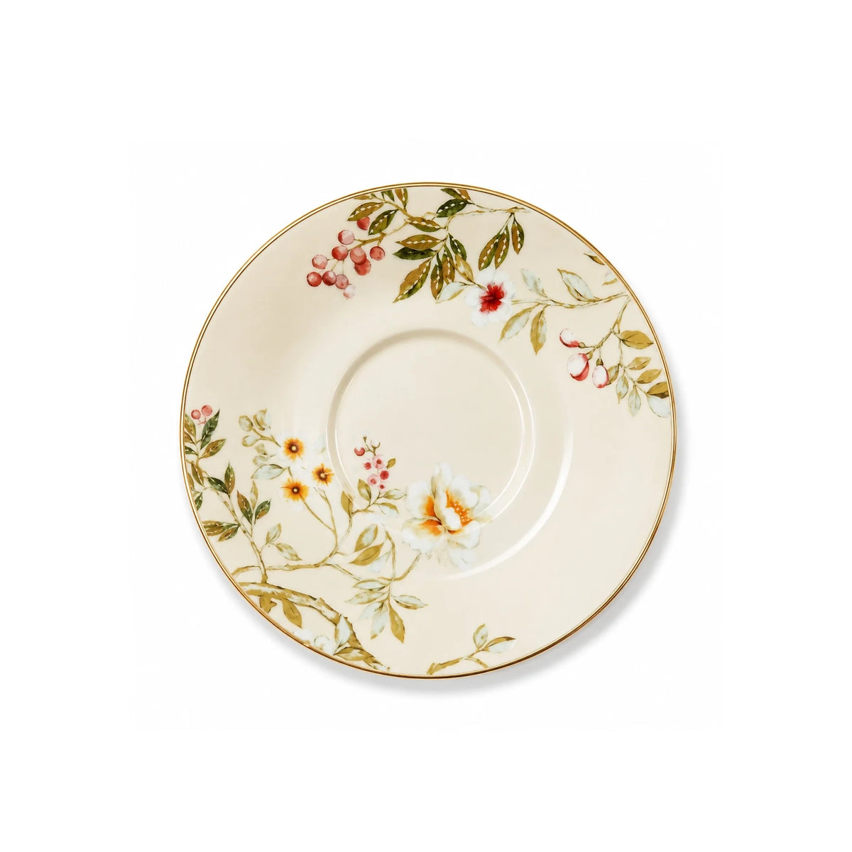 Luhpar Chinoserie Floral Tea & Cawa Cup Set – 18-Piece – Gold Decal Design AM-017