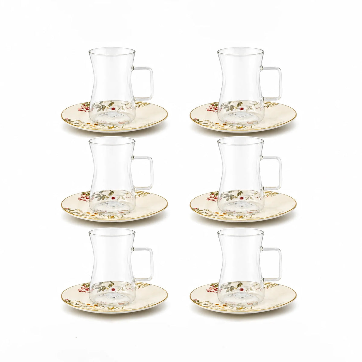 Luhpar Chinoserie Floral Tea & Cawa Cup Set – 18-Piece – Gold Decal Design AM-017