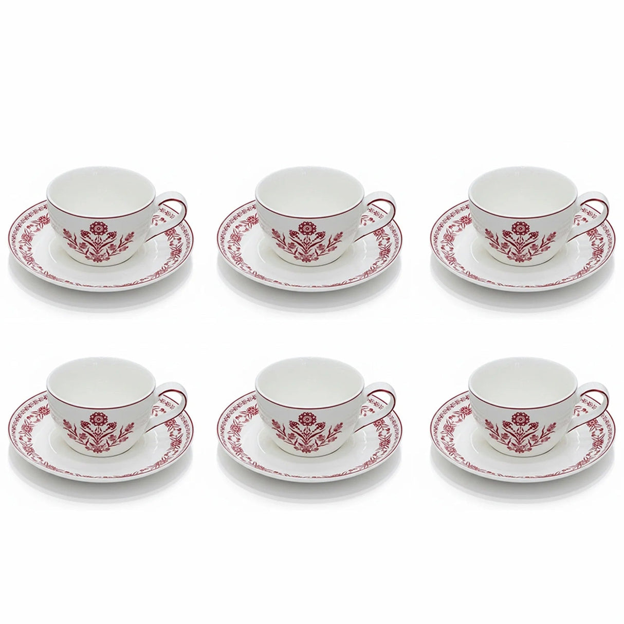 Luhpar EM - 008 Milk Cup & Saucer Set with Red Rim – 12 - Piece Set – White with Red Floral Design - Al Kabayel Discount CentreLuhpar EM - 008 Milk Cup & Saucer Set with Red Rim – 12 - Piece Set – White with Red Floral DesignTea SetsLUHPARAl Kabayel Discount Centre
