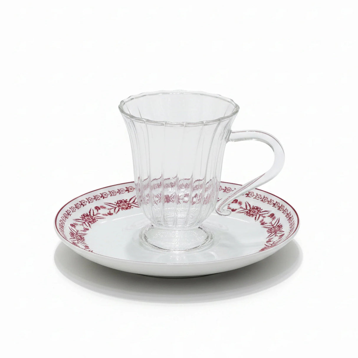 Luhpar EM - 011 Glass Cup & Ceramic Saucer Set with Red Rim – 12 - Piece Set – White with Red Floral Design - Al Kabayel Discount CentreLuhpar EM - 011 Glass Cup & Ceramic Saucer Set with Red Rim – 12 - Piece Set – White with Red Floral DesignTea SetsLUHPARAl Kabayel Discount Centre