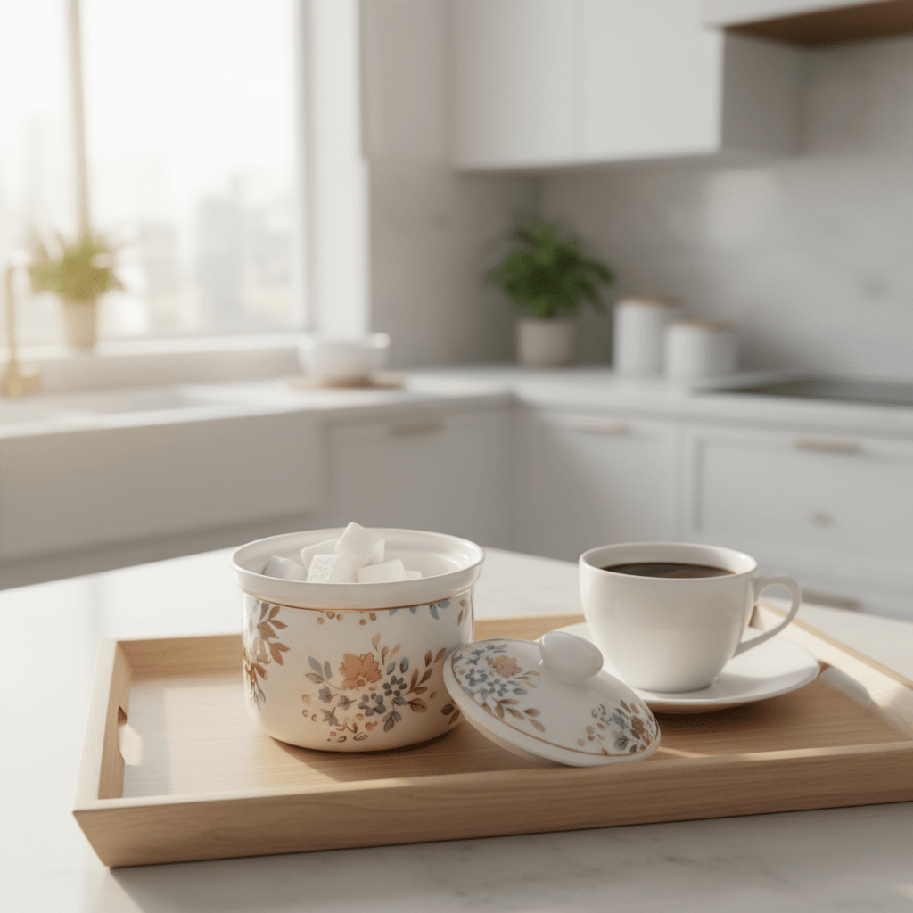 Luhpar Floral White Ceramic Sugar Pot with Decorative Lid for Tea, Coffee and Table Serving – 10 cm - Al Kabayel Discount CentreLuhpar Floral White Ceramic Sugar Pot with Decorative Lid for Tea, Coffee and Table Serving – 10 cmJars & Food SaversLUHPARAl Kabayel Discount Centre