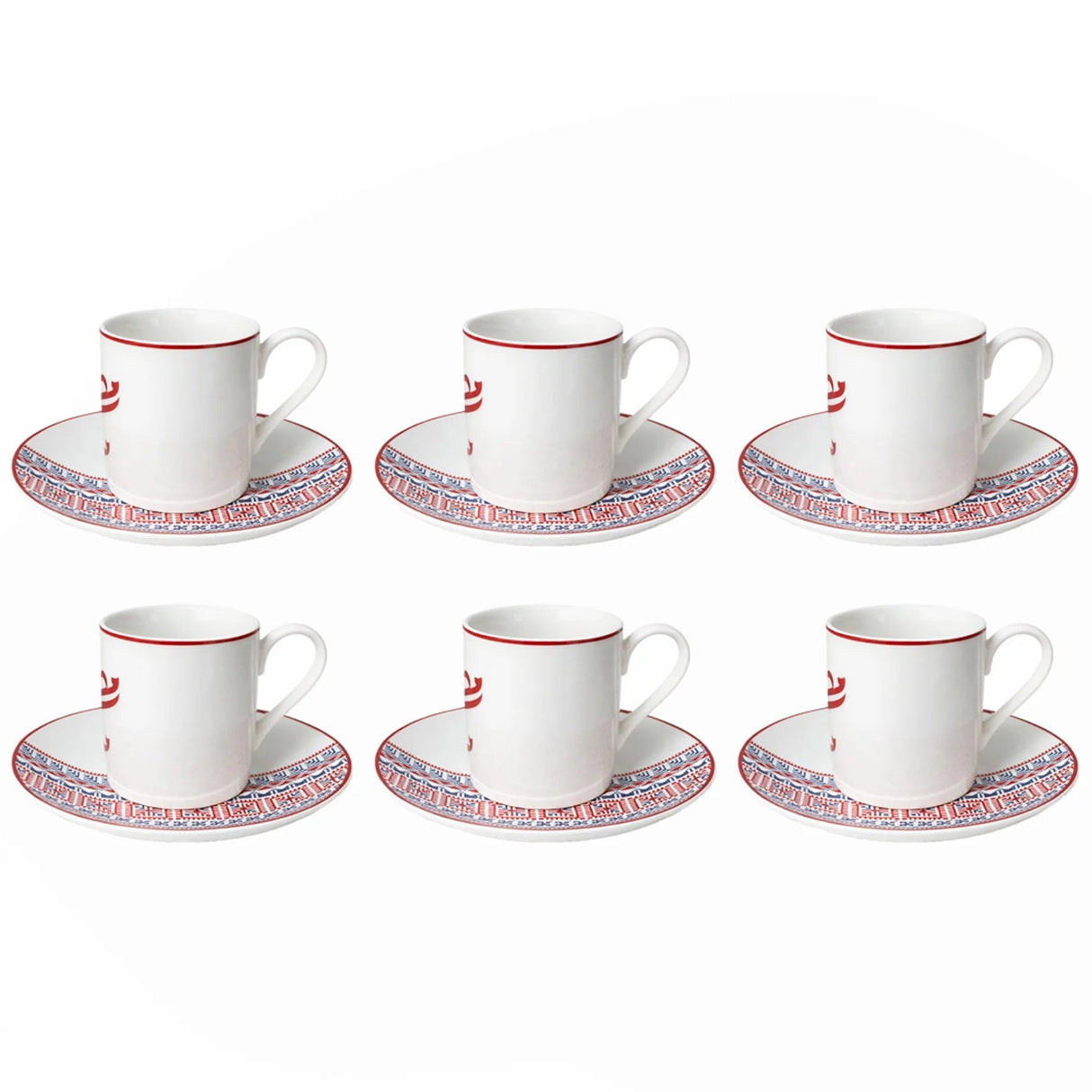 Luhpar M24074/ZBA12/D25110 Ceramic Coffee Cup & Saucer Set – 12 - Piece – 100 ml – Red & Blue Arabic Pattern - Al Kabayel Discount CentreLuhpar M24074/ZBA12/D25110 Ceramic Coffee Cup & Saucer Set – 12 - Piece – 100 ml – Red & Blue Arabic PatternTea SetsLUHPARAl Kabayel Discount Centre